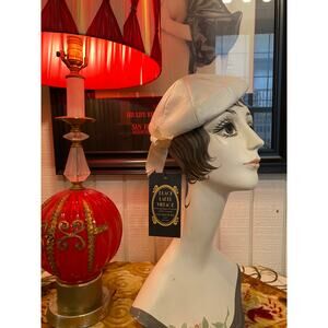 vintage 1960s white leather beret 60s mod hat retro millinery
